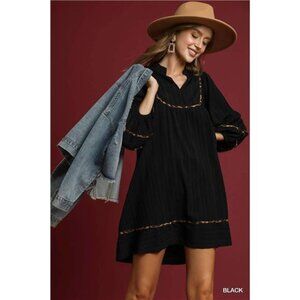 ✨NWT Umgee Full Size Textured Babydoll Dress with Leopard Trim Plus Size